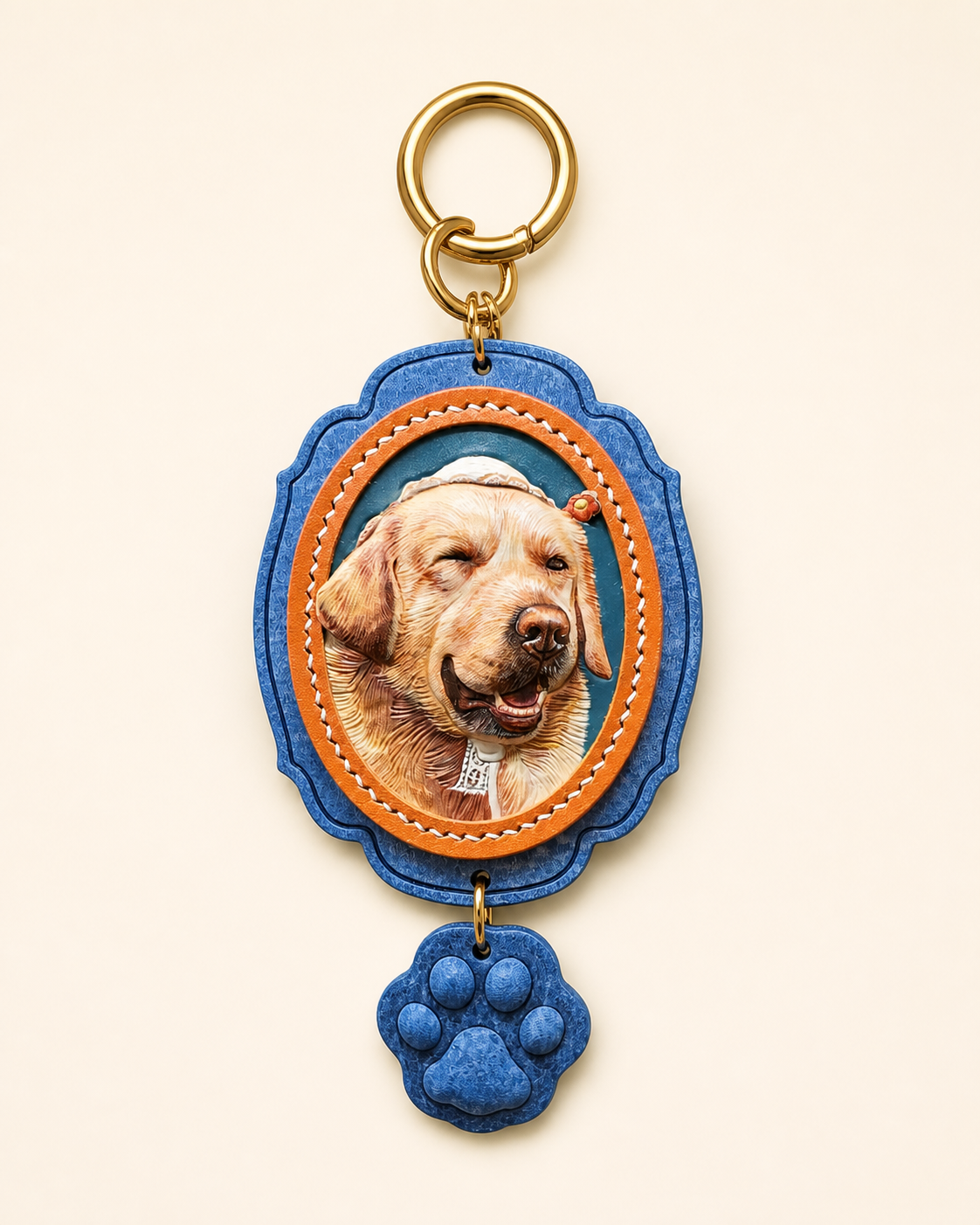 Scalloped pet portrait keyring